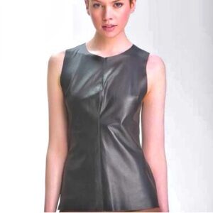 PJK Patterson J.Kincaid Vena Shell Black 100% Lamb Leather Top Size S Zip Back